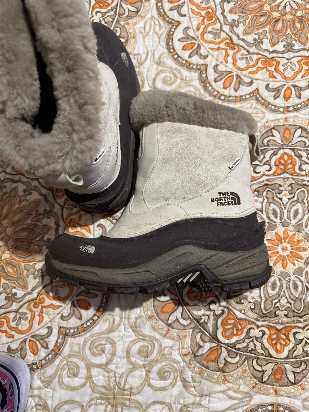The North Face Gray and Black Insulated Shearling-Trim Winter Boots